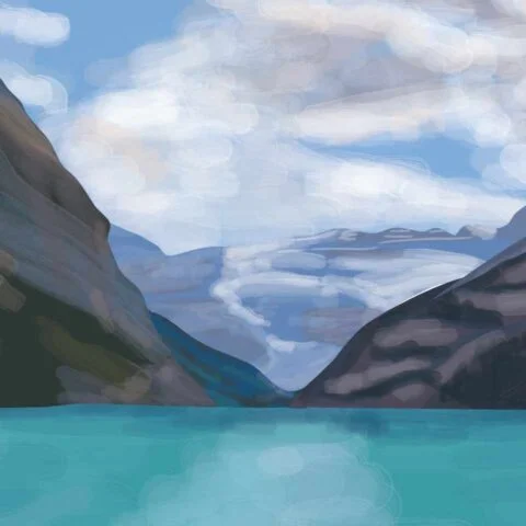 zoomed in section of Lake Louise digital watercolour illustration