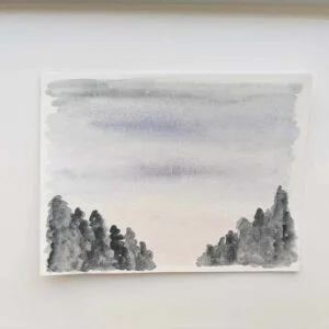 Night in Dark Forest watercolour painting
