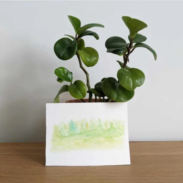 Green Forests painting with plant on desk