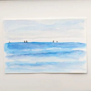 Ocean with boats painting
