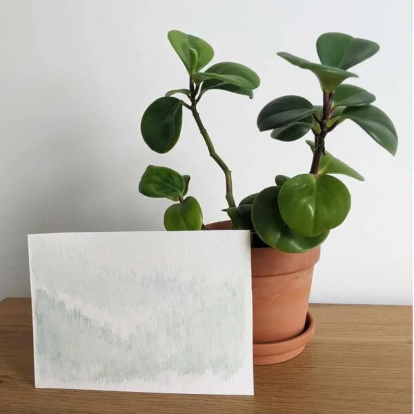Foggy Forests #8 painting with plant on desk