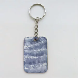 wood keychain with blue design