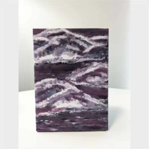 acrylic painting with clouds in dark purple sky